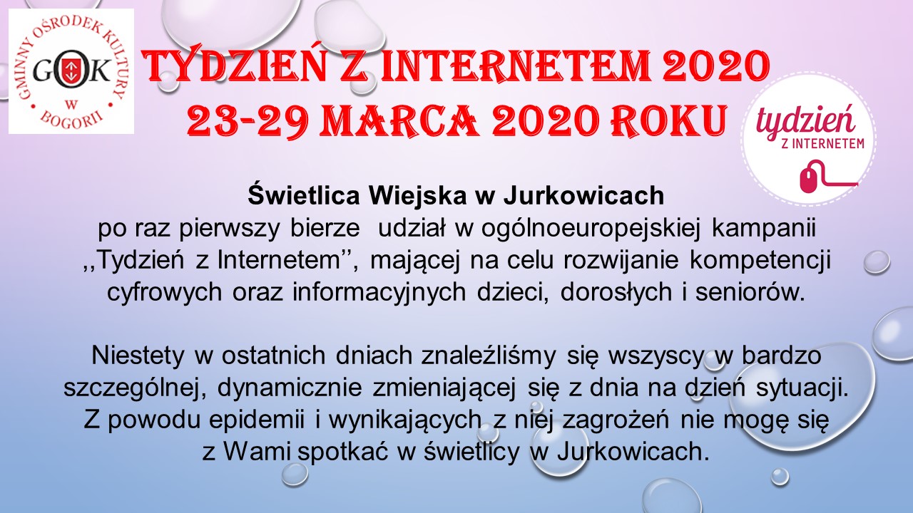 Tydzień z Internetem 2020 w Świetlicy Wiejskiej w Jurkowicach